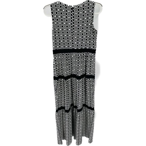 Chaps Sleeveless Keyhole  Geometric Print Maxi Dress Size Medium Black and White - Picture 8 of 9